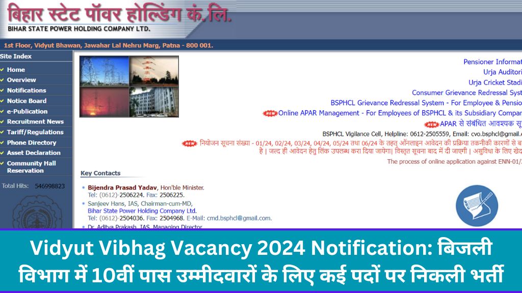 Vidyut Vibhag Vacancy 2024 Notification: बिजली विभाग में 10वीं पास उम्मीदवारों के लिए कई पदों पर निकली भर्ती, उम्मीदवारों के लिए सरकारी नौकरी का सुनहरा मौका, जल्द करें आवेदन !